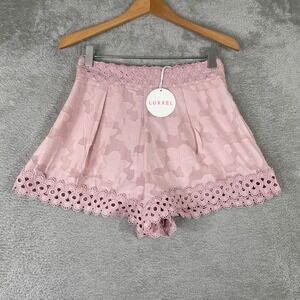 Luxxel Shorts Womens Small Pink Floral Jacquard Lace Trim High Waisted Dainty